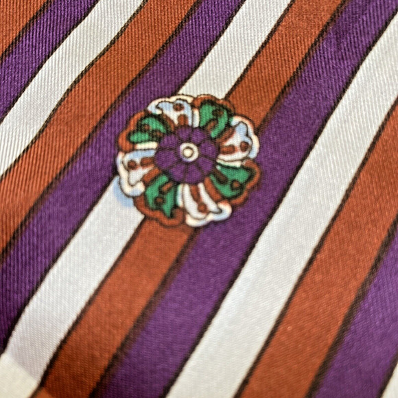 Anne Klein Silk Scarf Rectangle Hand Rolled Vintage Gem Tones Geometric Floral - Picture 3 of 8